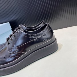 Prada Carved Calf Leather Lace Up Shoes For Men Black