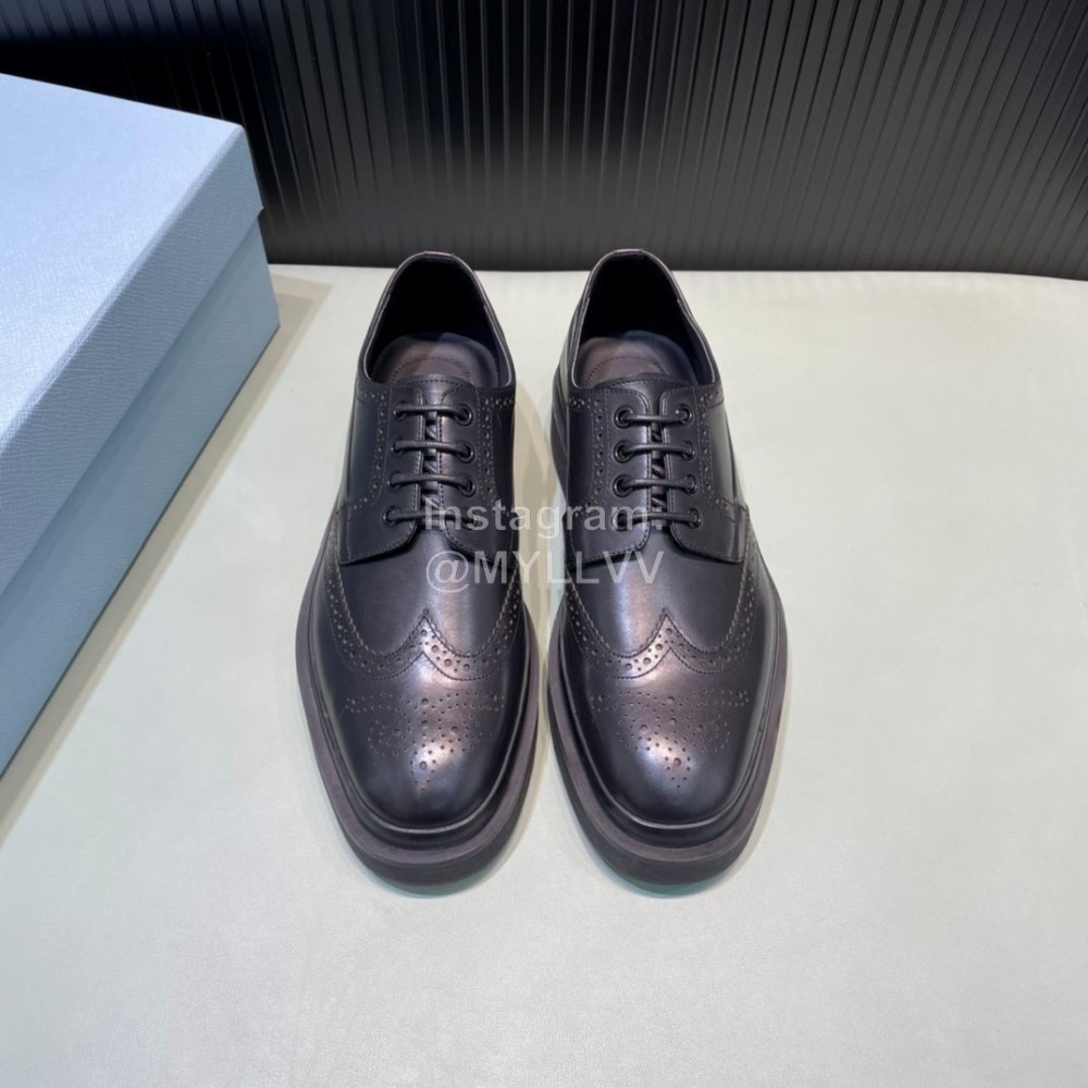 Prada Black Carved Calf Leather Lace Up Shoes For Men