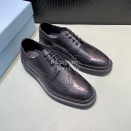 Prada Black Carved Calf Leather Lace Up Shoes For Men