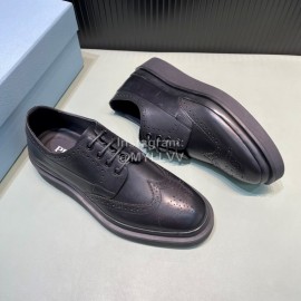 Prada Black Carved Calf Leather Lace Up Shoes For Men