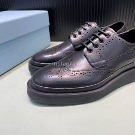 Prada Black Carved Calf Leather Lace Up Shoes For Men