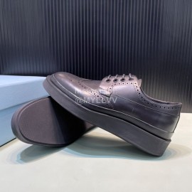 Prada Black Carved Calf Leather Lace Up Shoes For Men