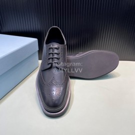 Prada Black Carved Calf Leather Lace Up Shoes For Men