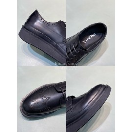 Prada Black Carved Calf Leather Lace Up Shoes For Men
