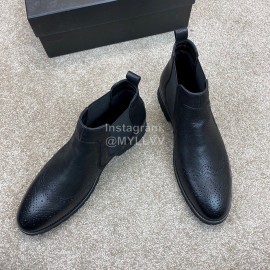 Prada Black Leather Elastic Cloth Plush Short Boots For Men 