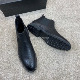 Prada Black Leather Elastic Cloth Plush Short Boots For Men 