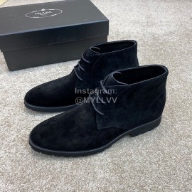 Prada Velvet Cowhide Short Boots For Men Black