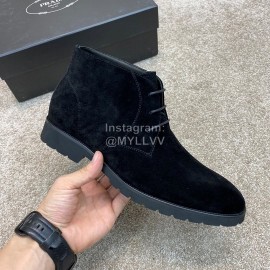 Prada Velvet Cowhide Short Boots For Men Black