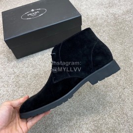 Prada Velvet Cowhide Short Boots For Men Black