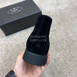 Prada Velvet Cowhide Short Boots For Men Black