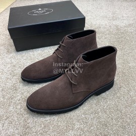 Prada Velvet Cowhide Short Boots For Men Coffee