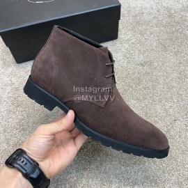 Prada Velvet Cowhide Short Boots For Men Coffee