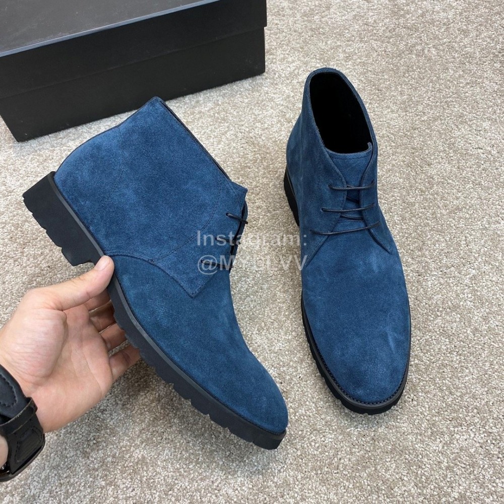 Prada Velvet Cowhide Short Boots For Men Blue