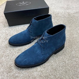 Prada Velvet Cowhide Short Boots For Men Blue