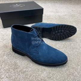 Prada Velvet Cowhide Short Boots For Men Blue