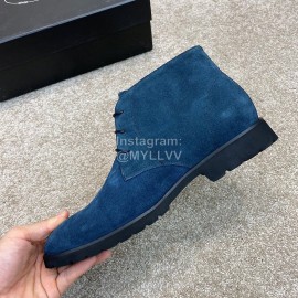 Prada Velvet Cowhide Short Boots For Men Blue