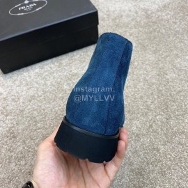 Prada Velvet Cowhide Short Boots For Men Blue