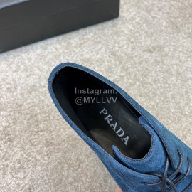 Prada Velvet Cowhide Short Boots For Men Blue
