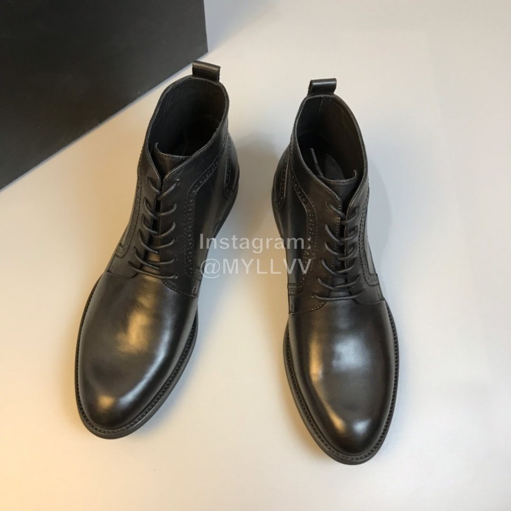 Prada Calf Leather Lace Up Short Boots For Men Black