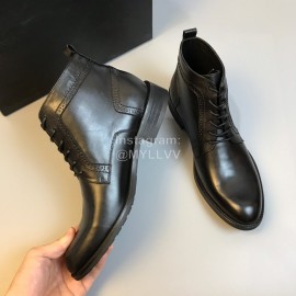 Prada Calf Leather Lace Up Short Boots For Men Black