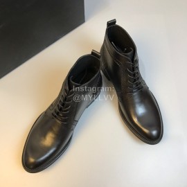 Prada Calf Leather Lace Up Short Boots For Men Black