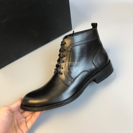 Prada Calf Leather Lace Up Short Boots For Men Black