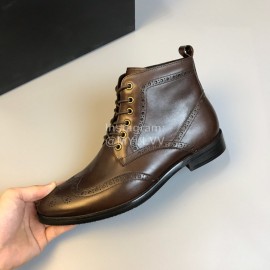 Prada Calf Leather Lace Up Short Boots For Men Coffee