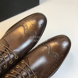 Prada Calf Leather Lace Up Short Boots For Men Coffee