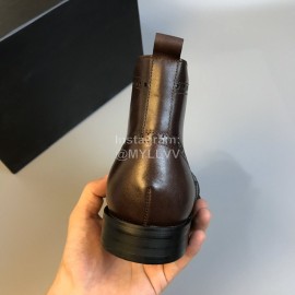 Prada Calf Leather Lace Up Short Boots For Men Coffee