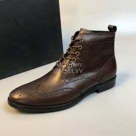 Prada Calf Leather Lace Up Short Boots For Men Coffee