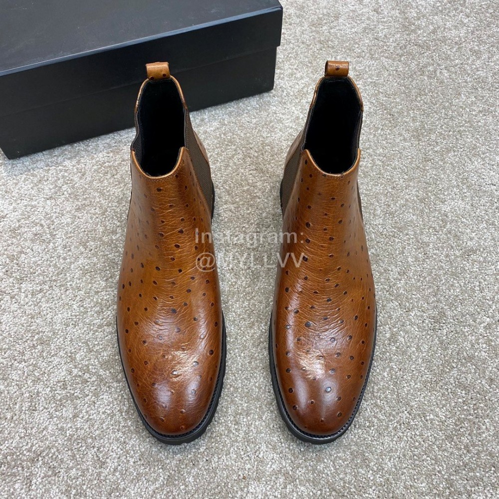 Prada Cowhide Elastic Cloth Short Boots For Men Brown