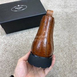 Prada Cowhide Elastic Cloth Short Boots For Men Brown