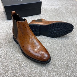Prada Cowhide Elastic Cloth Short Boots For Men Brown