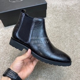 Prada Cowhide Elastic Cloth Short Boots For Men Black