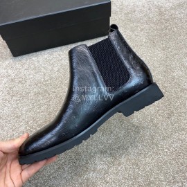 Prada Cowhide Elastic Cloth Short Boots For Men Black