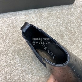 Prada Cowhide Elastic Cloth Short Boots For Men Black
