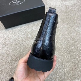 Prada Cowhide Elastic Cloth Short Boots For Men Black