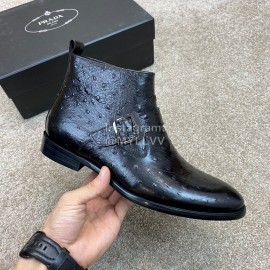 Prada Black Leather Zipper Short Boots For Men 