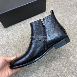 Prada Black Leather Zipper Short Boots For Men 