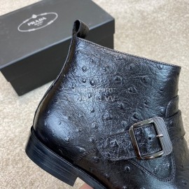 Prada Black Leather Zipper Short Boots For Men 