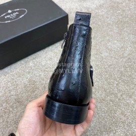 Prada Black Leather Zipper Short Boots For Men 