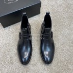 Prada Calf Leather Zipper Short Boots For Men Black