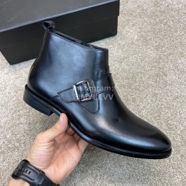 Prada Calf Leather Zipper Short Boots For Men Black
