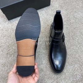 Prada Calf Leather Zipper Short Boots For Men Black