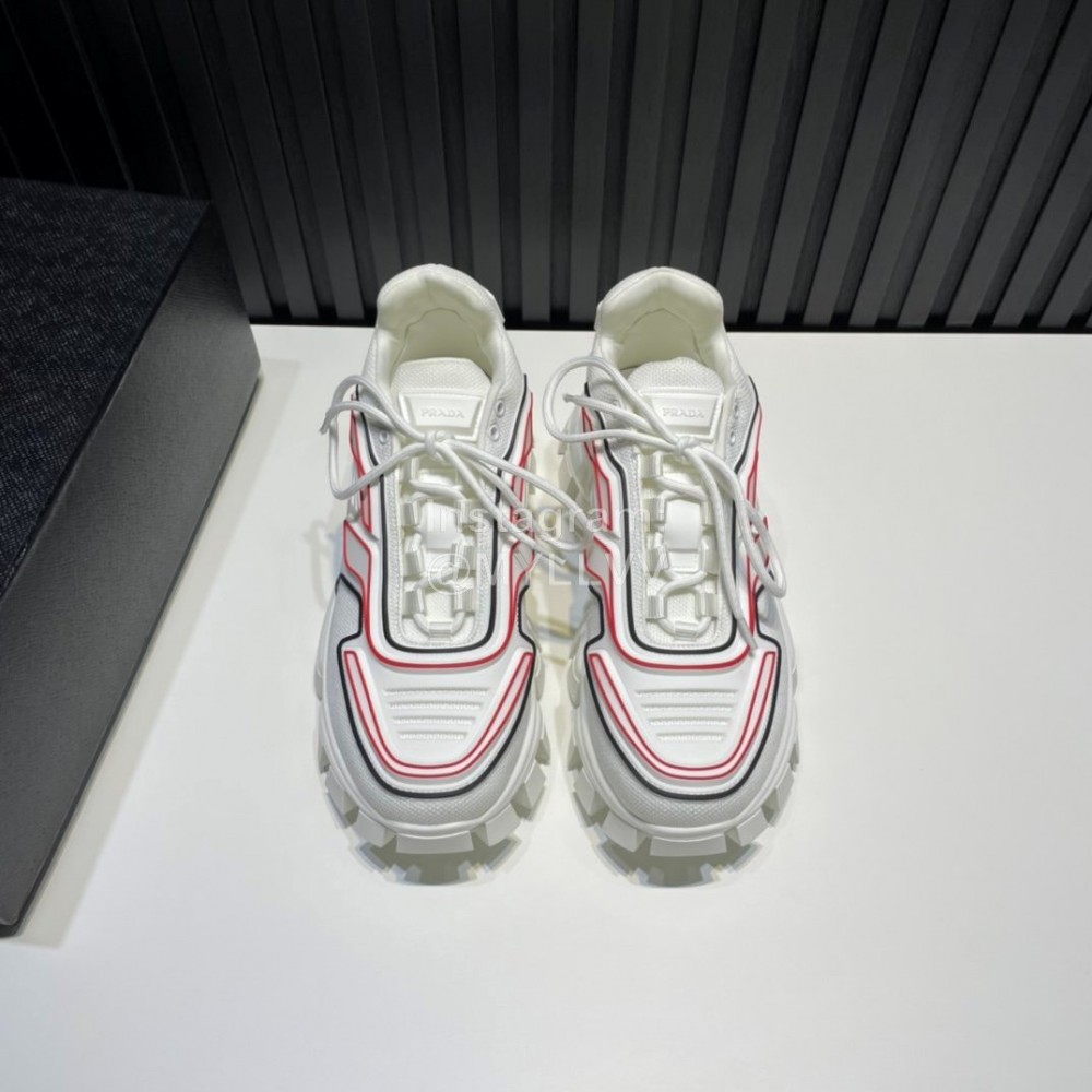 Prada Cowhide Nylon Thick Soled Sneakers For Men And Women White