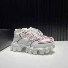Prada Cowhide Nylon Thick Soled Sneakers For Men And Women White