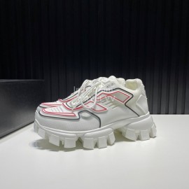 Prada Cowhide Nylon Thick Soled Sneakers For Men And Women White