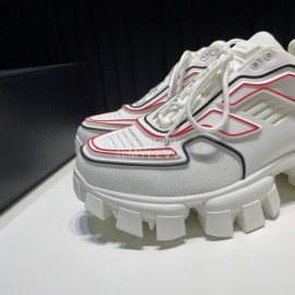 Prada Cowhide Nylon Thick Soled Sneakers For Men And Women White