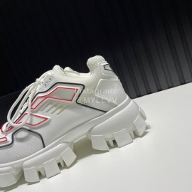 Prada Cowhide Nylon Thick Soled Sneakers For Men And Women White