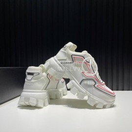 Prada Cowhide Nylon Thick Soled Sneakers For Men And Women White